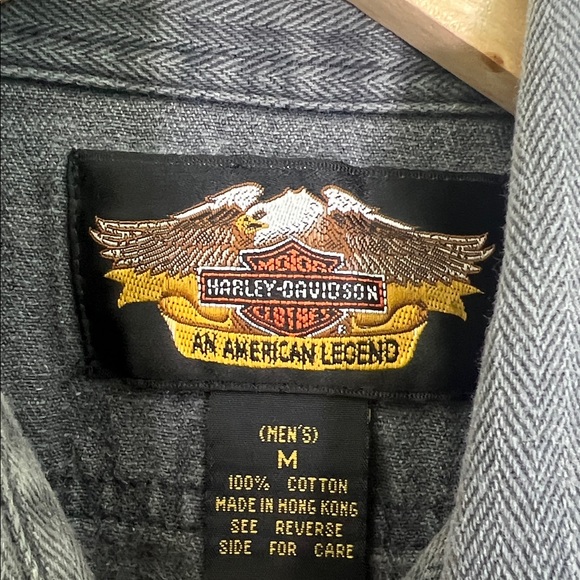 Harley Davidson - Vintage Gray Stonewashed Harley Button Down Shirt Size Medium - Picture 9 of 11